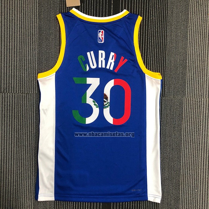 Camiseta Golden State Warriors Stephen Curry NO 30 Icon Royal Special Mexico Edition Azul